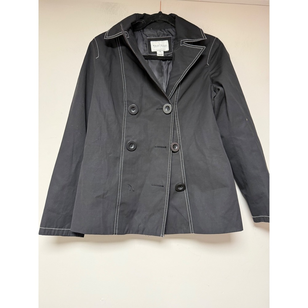 White House Black Market Black Blazer Jacket Contrast ‎ Double Breasted Womens M